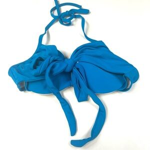 Victorias Secret 34B Wrap Halter Bikini Top Solid Blue Underwire R16 #2843